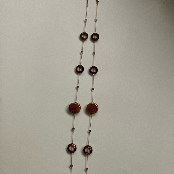 🛍 Long pink stone & crystal necklace & earrings - Picture 2 of 3